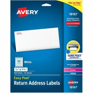 Avery  Return Address Label,Laser/Inkjet,1/2"x1/3/4",800/PK,White