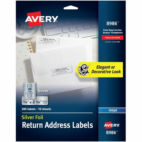 Avery Inkjet Mailing Labels, 3/4"x2-1/4", 300/PK, Silver Foil
