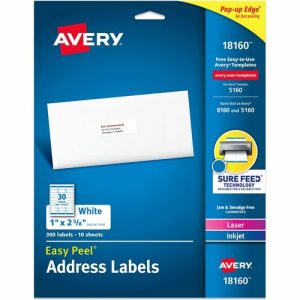 Avery  Address Labels, Laser/Inkjet, 1"x2-5/8", 300/PK, WE