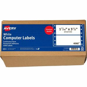 Avery  Labels, Pin-Fed, 1 Across, 1-7/16"x3-1/2", 5000/CT, White