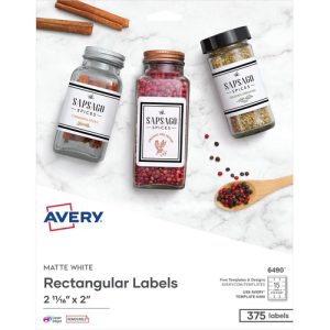 Avery  Labels,Removable,Laser/Inket,2-11/16"x2",375/PK,5PK/CT,WE