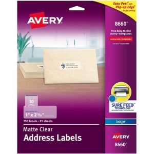 Avery  Inkjet Mailing Labels, Address, 1"x2-5/8", 750/PK, Clear