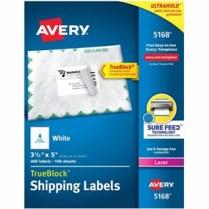 Avery  Shipping Labels, TrueBlock,3-1/2"x 5", 400/BX, White