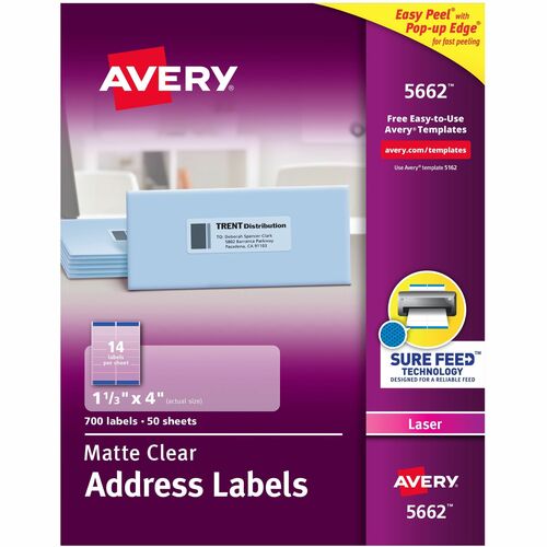 Avery Laser Labels, Address, 1-1/3"x4", 700/BX, Matte CL