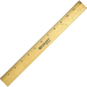 Acme United Corporation Wood Ruler, Scaled 1/16ths, Brass Edge, 12" L, Natural