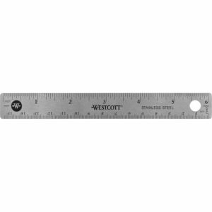 Acme United Corporation Ruler, 6"L, Stainless Steel, Nonslip Cork Back, Silver