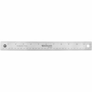Acme United Corporation Ruler, 12"L, Stainless Steel, Nonslip Cork Back, Silver