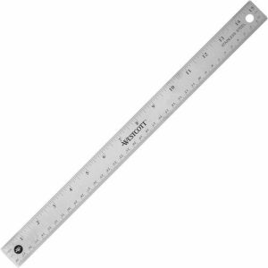 Acme United Corporation Ruler, 15"L, Stainless Steel, Nonslip Cork Back, Silver