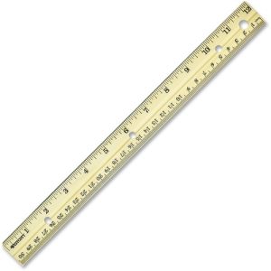 Acme United Corporation Ruler, 2-scale, Metal Edge, Wood, Hole Punched, 12" L, NL