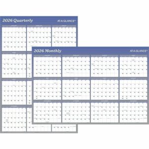AT-A-GLANCE  Erasable Wall Calendar,w/Marker,Jan-Dec,2-Side,36"x24",BE/WE