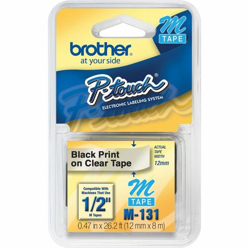 Brother Non-Laminated Lettering Tape,1/2" Size,Black/Clear