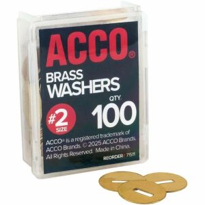 ACCO Washer,Size 2,F/Fastener Sizes 5-9,15/32" Dia.,100/BX,Brass