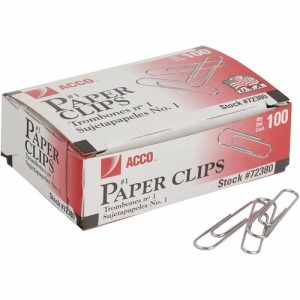 ACCO  Paper Clips, Regular, .033 Gauge, 100/BX, 10BX/PK, Silver