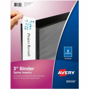 Avery  Binder Spine Inserts, 3"Capacity, 15/PK, White