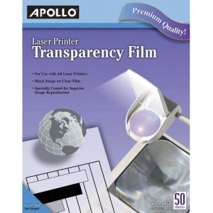 Apollo  Transparency Film, Laser Printers, 8-1/2"x11", 50/BX, Clear