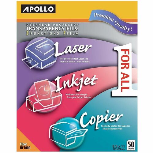 Apollo All-Purpose Transparency Film, 8-1/2"x11", 50/BX, Clear
