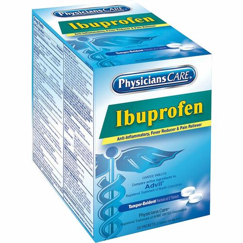 Acme United Corporation Ibuprofen Single Packets, Medication Tablets, 2/PK, 50/BX