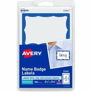 Avery  Name Badge Labels, 2-11/32"x3-3/8", 100/PK, Blue Border