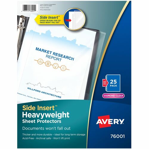 Avery Sheet Protectors,Side Load,Hvywt, 25/PK,8-1/2"x11", Diam CL