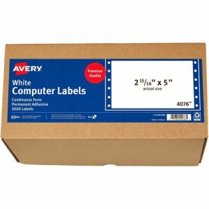 Avery Labels, Pin-Fed, 1 Across, 5"x2-15/16", 3000/BX, White