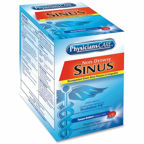 Acme United Corporation Sinus Medication Tablets, Single Dose Packs, 1/PK, 50/BX