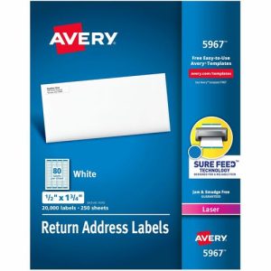 Avery  Laser Labels, Mailing, 1/2"x1-3/4", 20000/BX, White