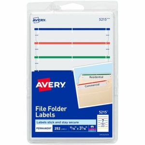 Avery  Filing Labels, Permanent, 11/16"x3-7/16", 252/PK, Assorted