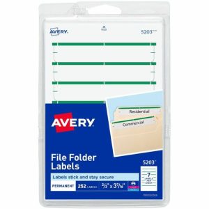 Avery  Filing Labels, Permanent, 11/16"x3-7/16", 252/PK, Green