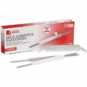 ACCO Self Adhesive Fasteners,2-3/4"C-C,1" Capacity,100/BX,Silver