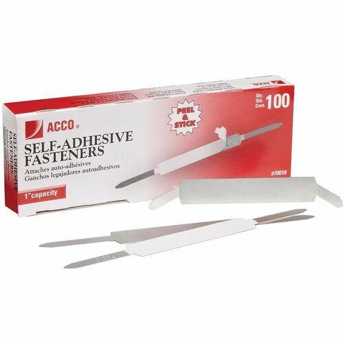 ACCO Self Adhesive Fasteners,2-3/4"C-C,1" Capacity,100/BX,Silver