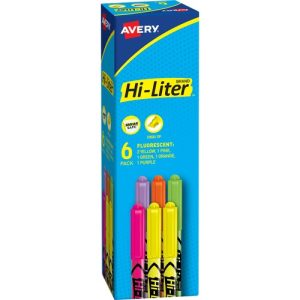 Avery  Highlighters, Pen Style, Smear Safe, Chisel Point, 6/PK, AST