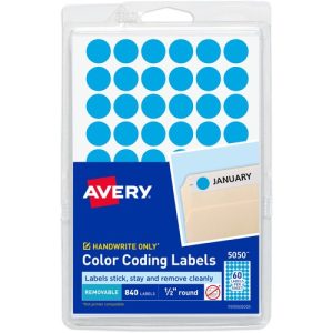 Avery  Labels, Removable, 1/2" Round, 840/PK, Light Blue
