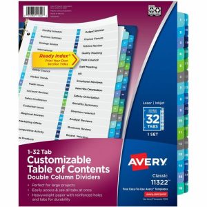 Avery  T/of Contents Dividers,Dble Column,1-32 Tab,11"x8-1/2",Multi