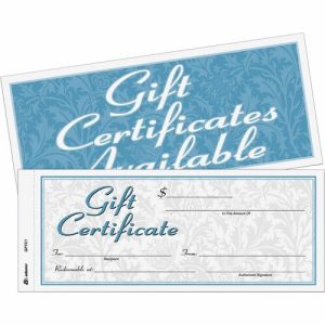 Adams Gift Certificates, 2-Part, Carbonless, 8-1/2"x3-4/10", 25/PK