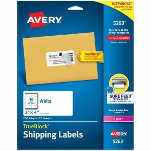 Avery  Shipping Labels, TrueBlock, 2"x4", 250/PK, White