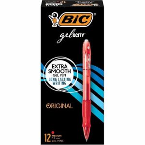 Bic  Pen, Gel, Retractable, 0.7mm Point, Red