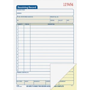 Adams Receiving Record Book,Carbonless,2-Part,5-9/16"x8-7/16",WE