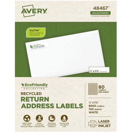 Avery Labels, Return Address, 1/2"x1-3/4", 8000/BX, White