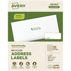 Avery  Labels, Address, 1"x2-5/8", 3000/BX, White