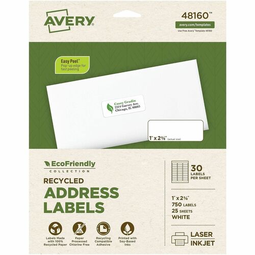 Avery Labels, Address, 1"x2-5/8", 750/BX, White
