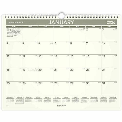 AT-A-GLANCE Monthly Wall Calendar,12-Mth Jan-Dec,15"x12",Cream/GN