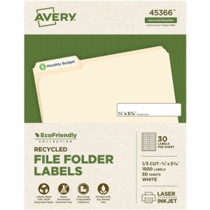 Avery  File Folder Labels, 2/3"x3-7/16", 1500/BX, White