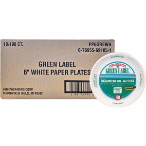Ajm Packaging Corporation  Paper Plates, Uncoated, 6" Plate, 1000/CT, White