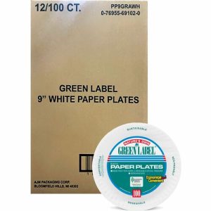 Ajm Packaging Corporation  Paper Plates, Uncoated, 9" Plate, 1200/CT, White