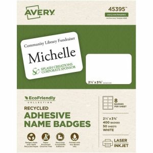 Avery  Labels, Name Badges, 2-1/3"x3-3/8", 400/BX, White