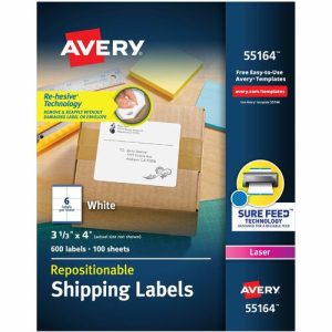 Avery Laser Labels, Shipping, 3-1/3"x4", 600/BX, White