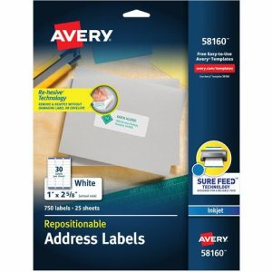 Avery  Inkjet Labels, Address, Repositionable,1"x2-5/8",750/PK,WE