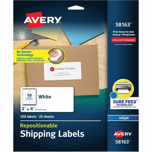 Avery Inkjet Labels, Shipping, Repositionable,2"x4"',250/PK,WE