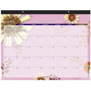 AT-A-GLANCE  Desk Pad Calendar,12-Mth,Jan-Dec,1PPM,22"x17",Flowers