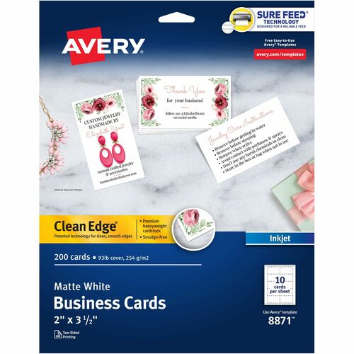 Avery Business Cards, Inkjet, 2-SIded, 3-1/2"x2", 200/PK, WE